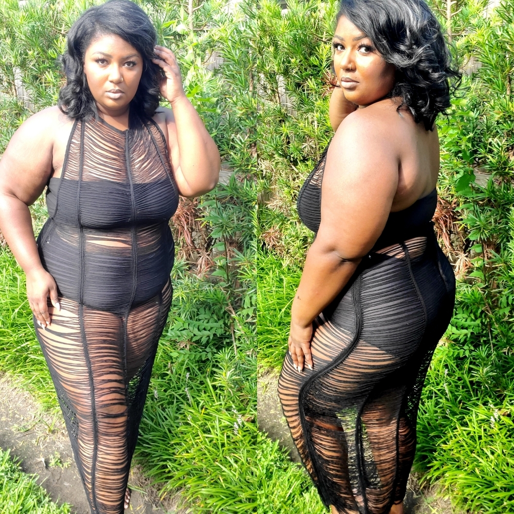 Sexy Black Plus Size Crochet Dress/Swim Cover Up